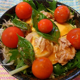 プチトマトとバジルと水菜のサラダ(^o^)